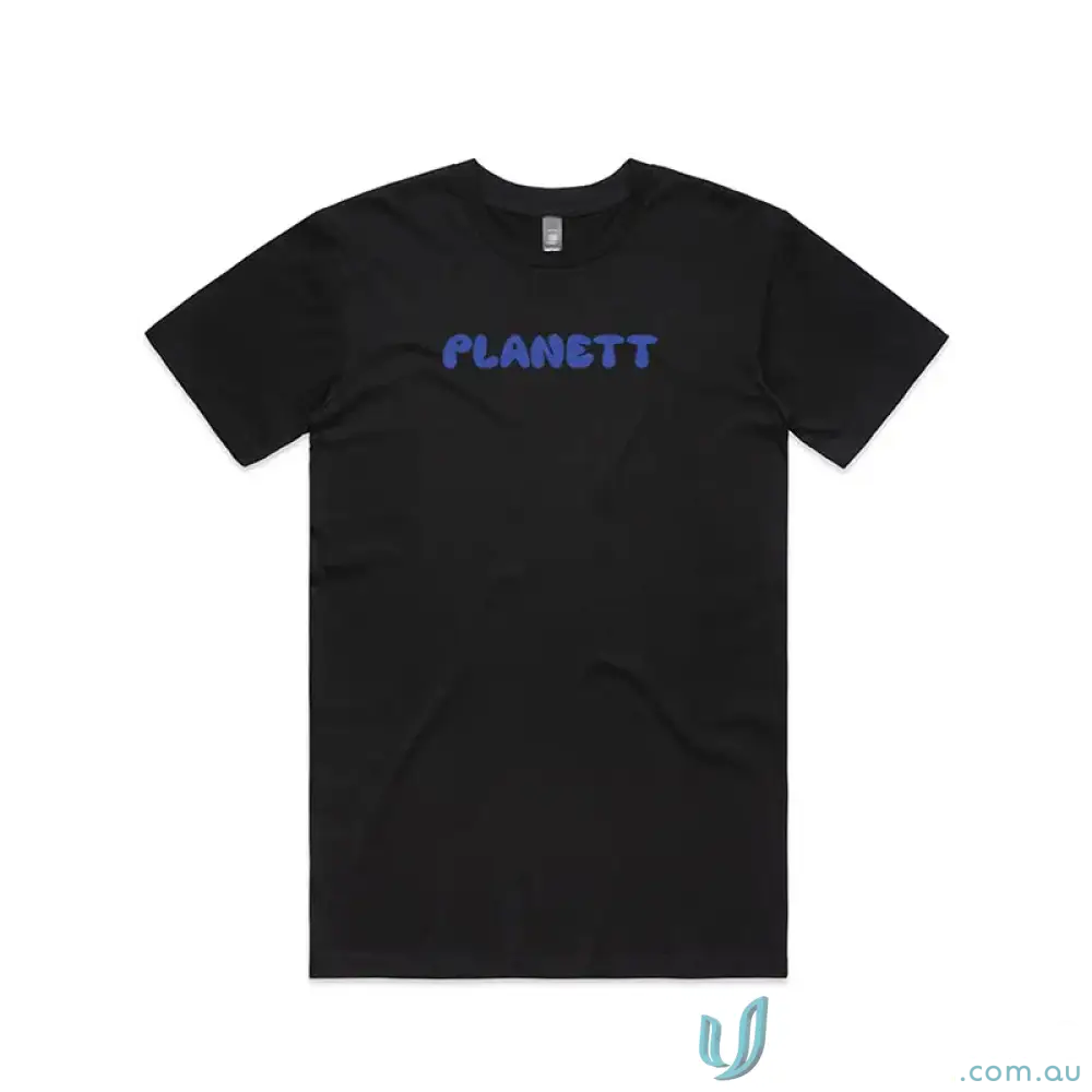 Black Planett Tee in combed cotton with blue text, part of the Puffy Tee collection