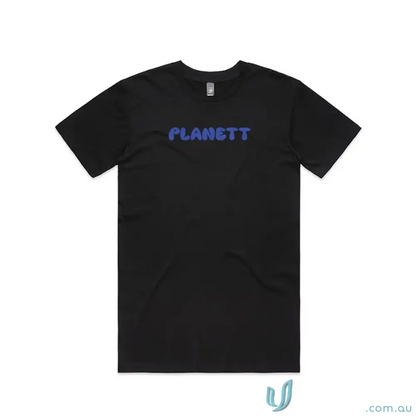 Black Planett Tee in combed cotton with blue text, part of the Puffy Tee collection