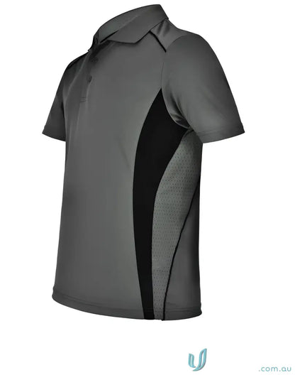 Gray and black Pursuit Polo shirt in breathable mesh with a winning spirit design
