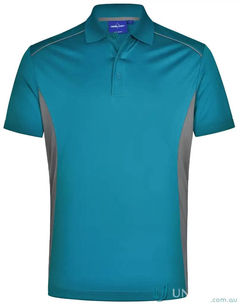 Teal and gray PS79 Pursuit Winning Spirit Polo with breathable mesh short sleeves