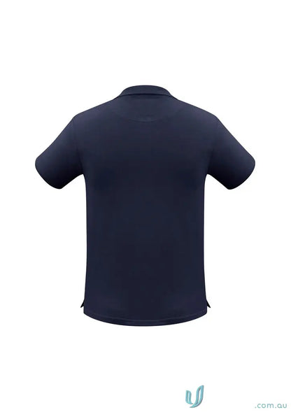 Dark blue neon short sleeve polo shirt with white button placket and classic styling