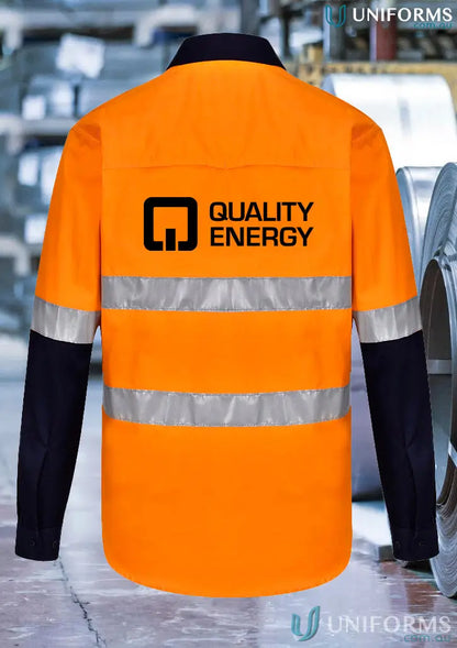 Orange and black safety shirt with reflective strips from QE HiVis Cool Breeze line