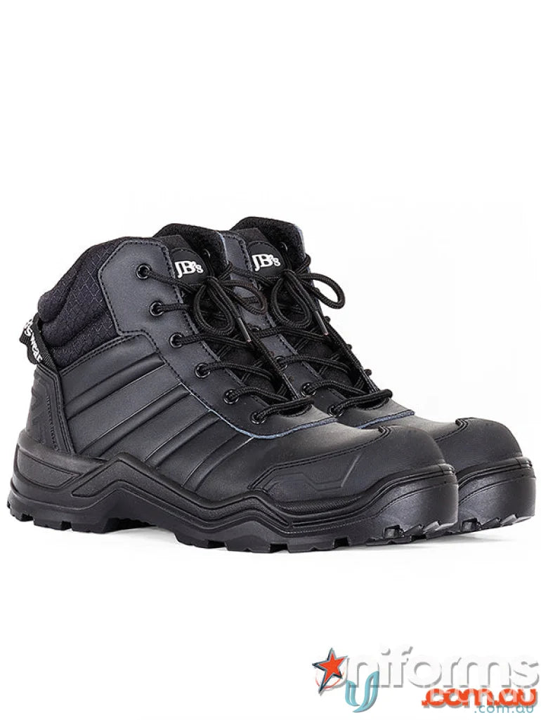 Black leather work boots with resistant sole for tough uniforms in the Quantum Sole Safety Boot