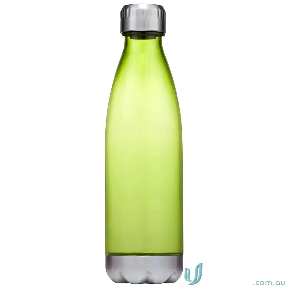 Green Quencher 700ml plastic water bottle with silver cap and polished steel accents