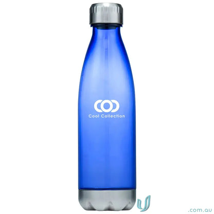 Blue Quencher 700ml plastic water bottle with silver accents for easy hydration