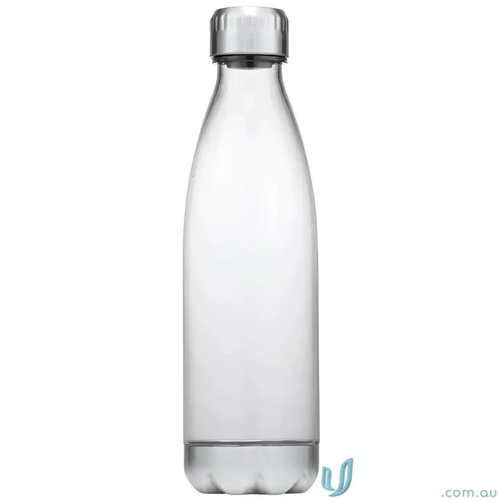 Clear Quencher 700ml plastic water bottle with silver cap and polished steel accents