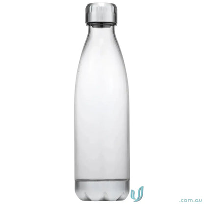 Clear Quencher 700ml plastic water bottle with silver cap and polished steel accents
