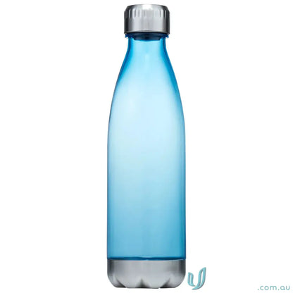 Blue Quencher 700ml plastic water bottle with silver cap and polished steel accents