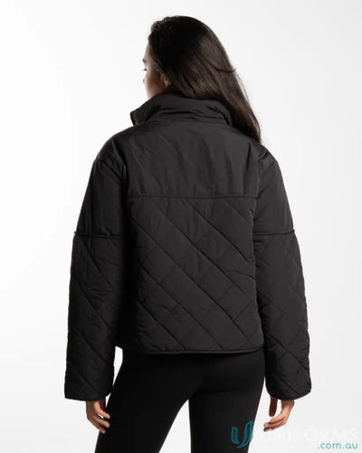 Black quilted puffer jacket with diagonal stitching perfect for workwear and durable work uniforms