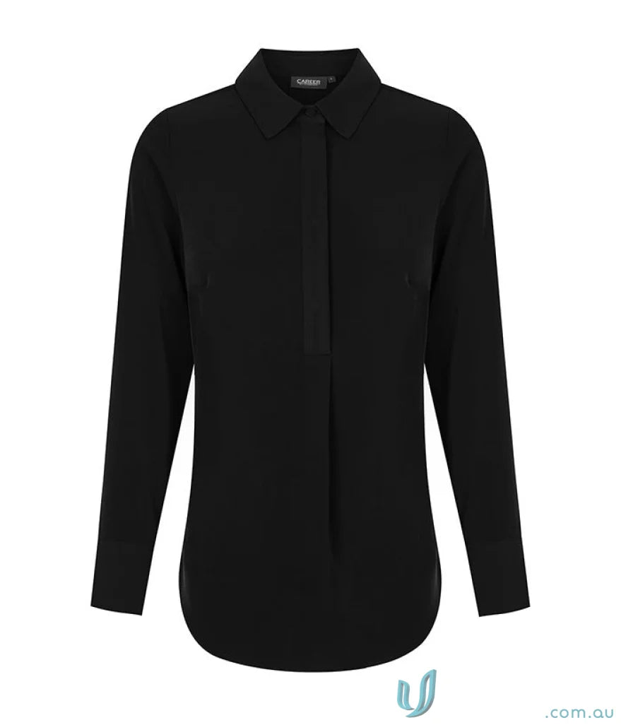 Black long-sleeved collared shirt from Quinn LS Soft Top, perfect for uniforms