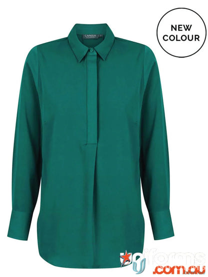 Emerald green Quinn LS Soft Top blouse perfect for uniforms and casual wear