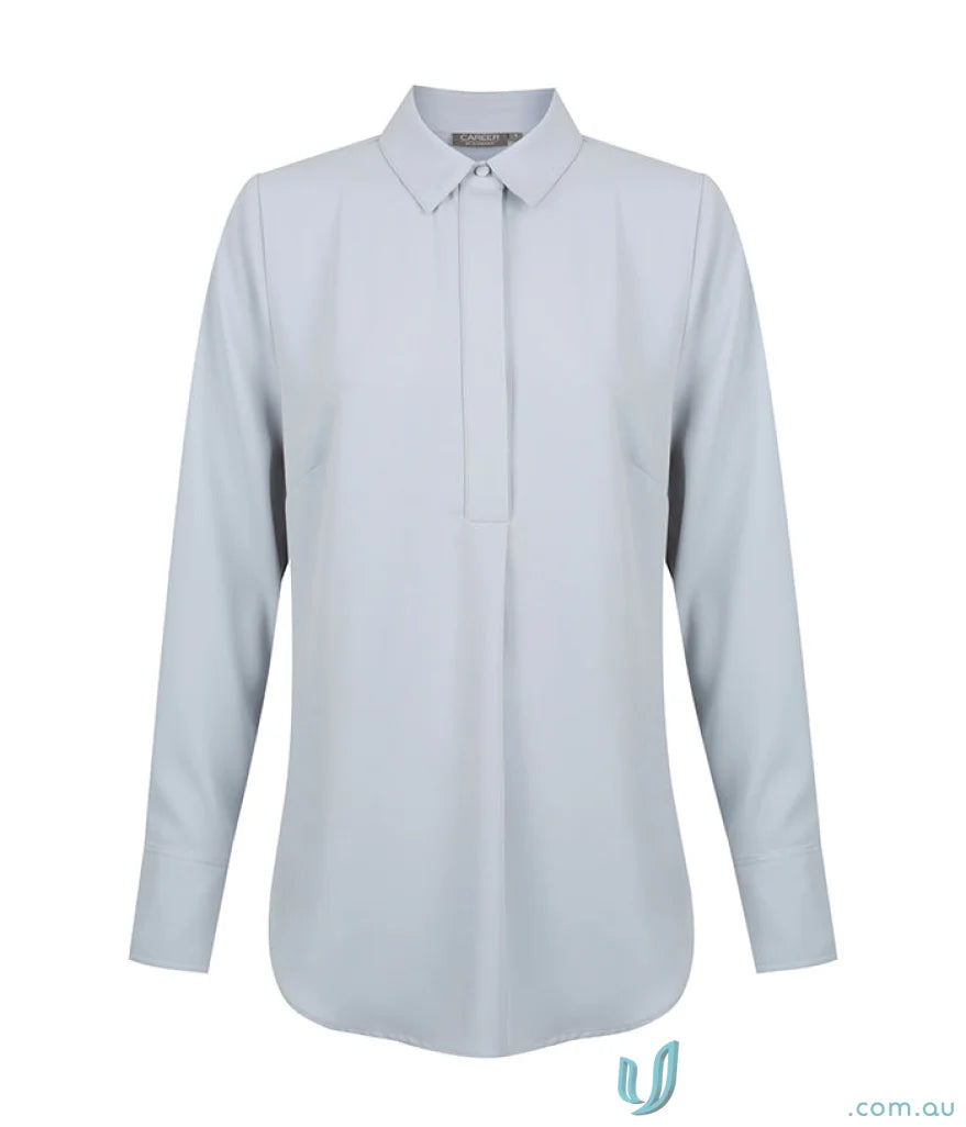 Light blue Quinn LS Soft Top, long-sleeved collared shirt for uniforms