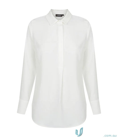 White Quinn LS Soft Top long-sleeved collared shirt for stylish uniforms