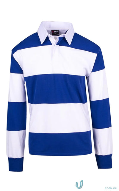 Blue and white striped rugby shirt from Ramo Rugby Jumper, perfect workwear uniforms