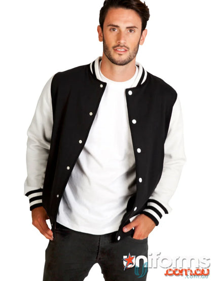 Black and white varsity jacket from Ramo Varsity Jacket, perfect for uniforms or workwear
