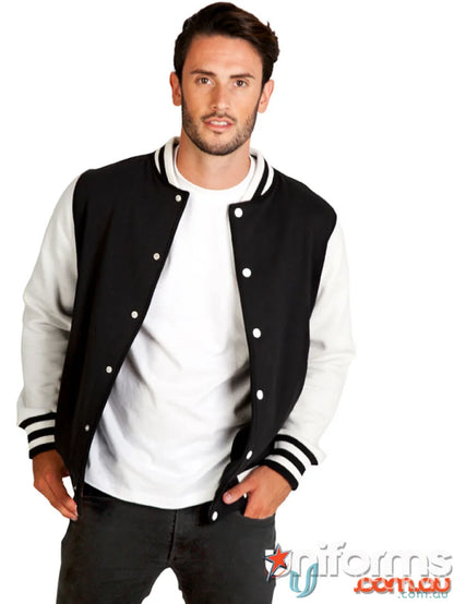 Black and white Ramo Varsity Jacket, perfect for casual workwear or uniforms