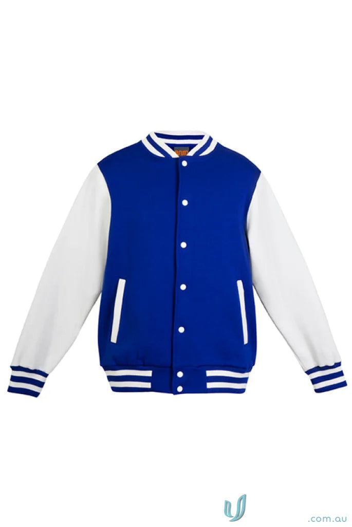 Blue and white varsity jacket from Ramo Varsity Jacket for stylish uniforms and workwear