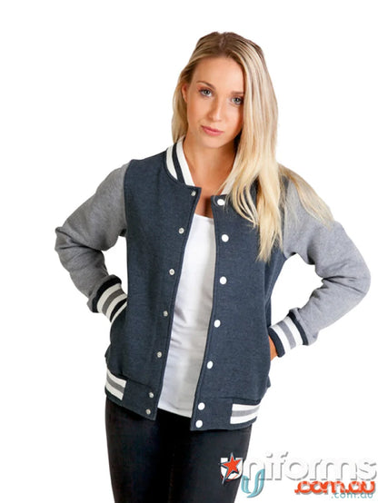 Ramo Varsity Jacket with gray sleeves perfect for uniforms and workwear style
