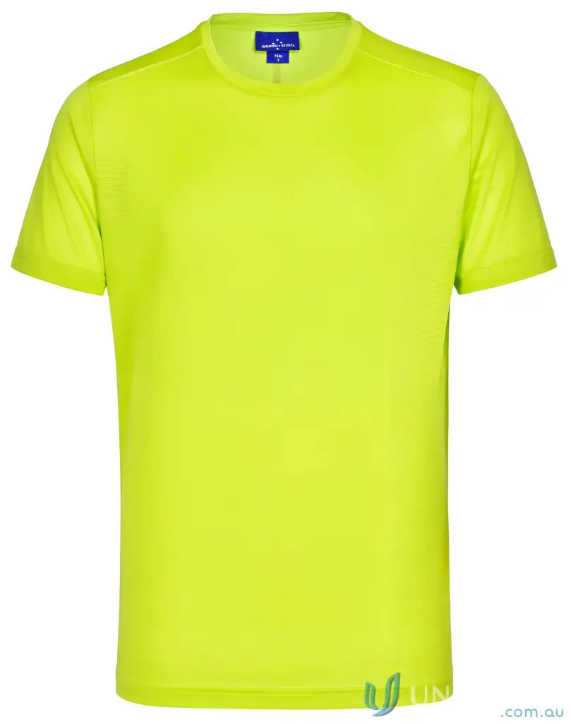 Bright lime green RapidCool Ultra Light Tee with crew neck and dark blue brand tag