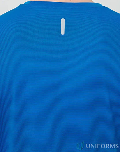 Blue RapidCool Ultra Light Tee with reflective strip on upper back for athletes