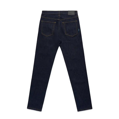 Slim fit raw indigo denim jeans with classic five-pocket design