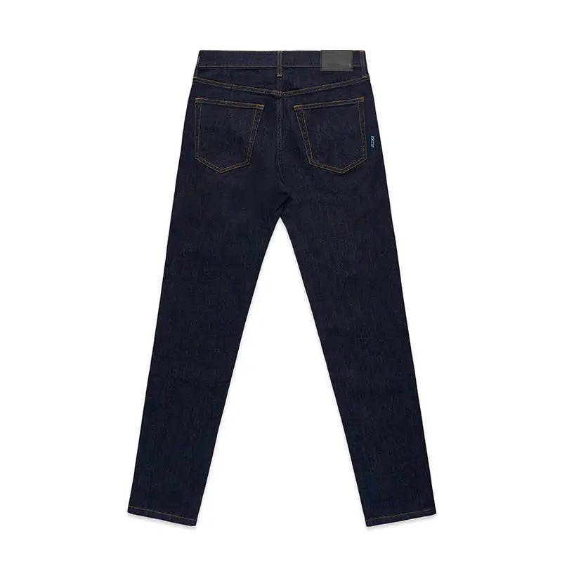 Slim fit raw indigo denim jeans with classic five-pocket design