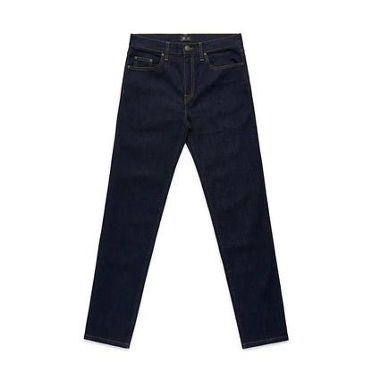 Slim fit raw indigo denim jeans with classic five-pocket design