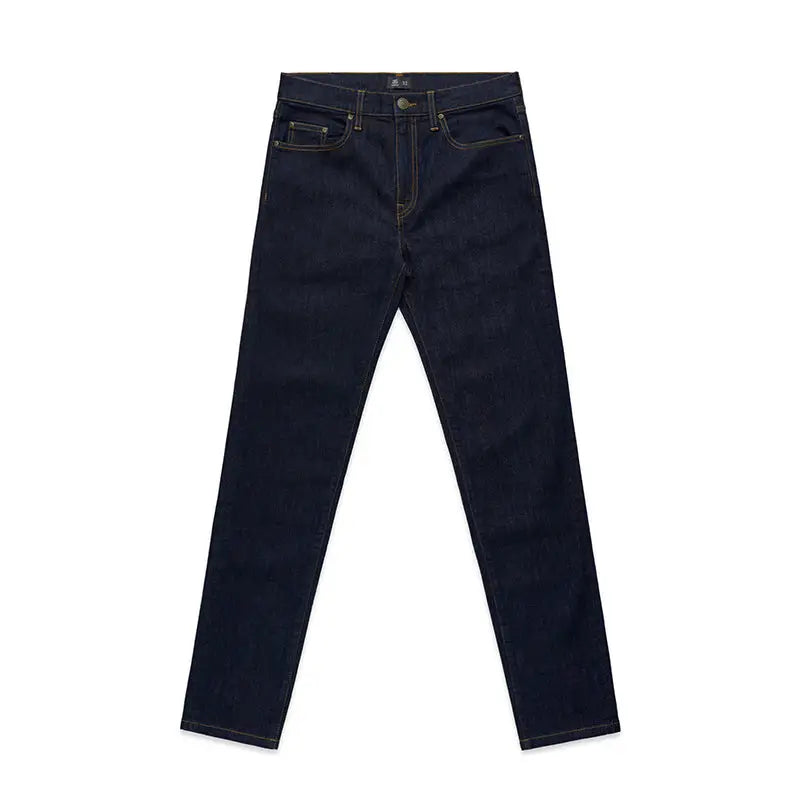 Slim fit raw indigo denim jeans with classic five-pocket design