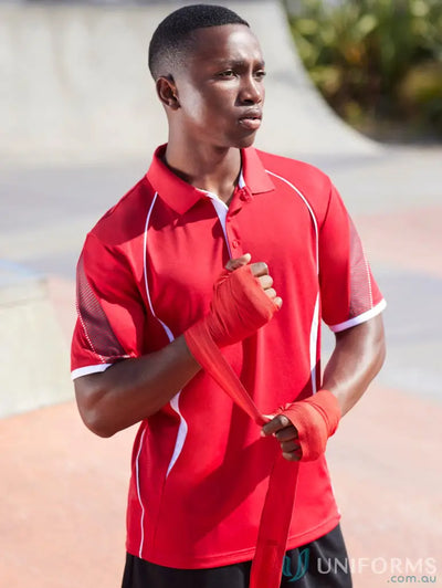Red athletic polo shirt from Razorpolo Biz Collection p405ms for sporty look