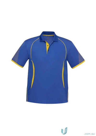 Blue and yellow Razor Polo shirt from Biz Collection P405MS, perfect for casual style