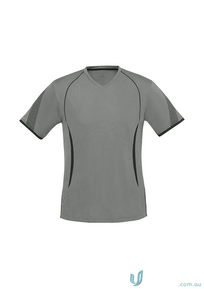 Gray V-neck athletic shirt from Razor Tee with self-fabric v-neck band for men