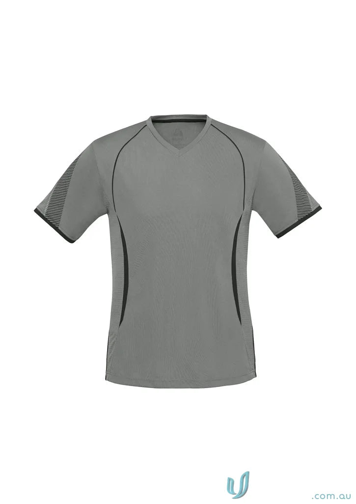 Gray V-neck athletic shirt from Razor Tee with self-fabric v-neck band for men