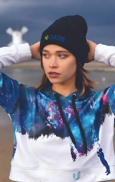 Black Recycled Roll-Up Beanie with Logo stylish recycled roll-up beanie accessory