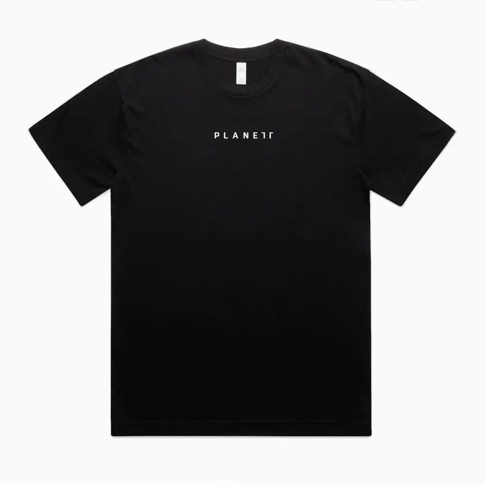Black short sleeved Redro Tee with minimalist white planet logo perfect for casual work uniforms or workwear uniforms