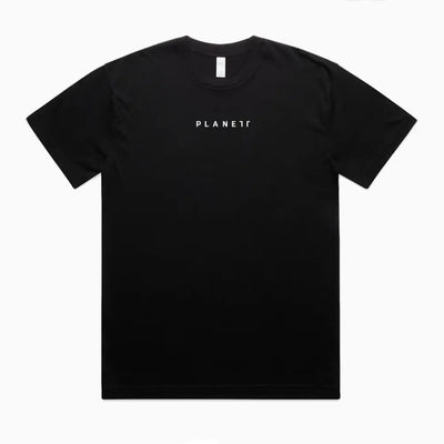 Black short sleeved Redro Tee with minimalist white planet logo perfect for casual work uniforms or workwear uniforms
