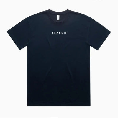 Black short sleeved redro tee with white planet print perfect for casual workwear and comfortable uniforms