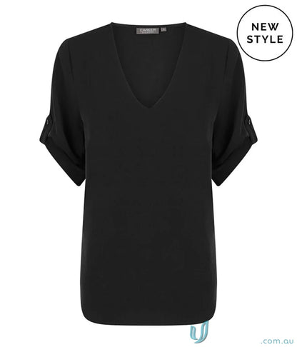 Black V-neck blouse from Reese-V Neck-Top perfect for workwear and stylish uniforms