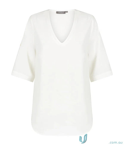 White V-neck blouse from Reese V Neck Top perfect for work uniforms and stylish workwear