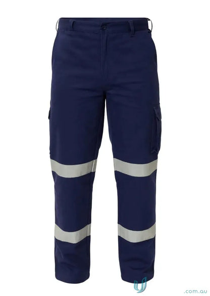Navy blue work pants with reflective stripes from Reflective Cargo Cotton Drill Trouser