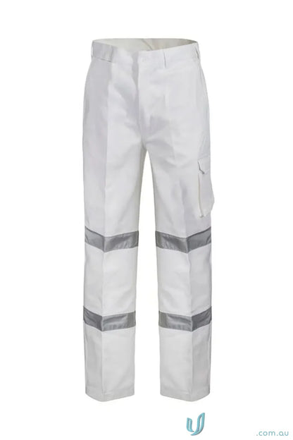 White work pants with reflective stripes from Reflective Cargo Drill Pant CSR Tape
