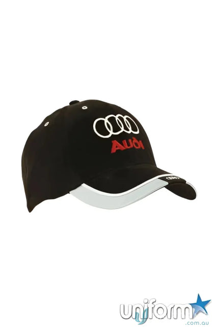 Black Audi baseball cap with reflective trim for stylish uniforms and workwear