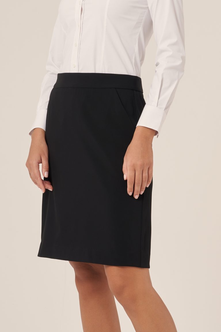 Remy skirt fsk261: black pencil skirt with subtle sheen and elastic waist