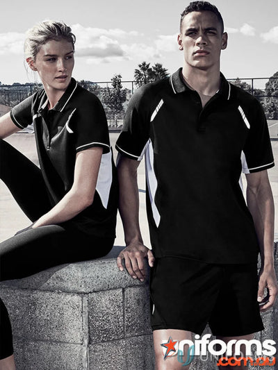 Matching black and white athletic wear for men’s Renegade Polo from Biz Collection with UPF rating