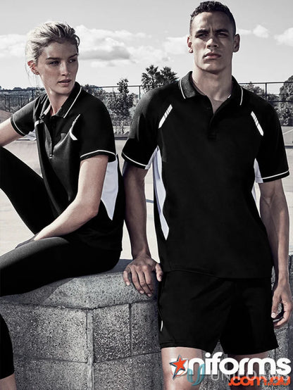 Matching black and white athletic wear for men’s Renegade Polo from Biz Collection with UPF rating