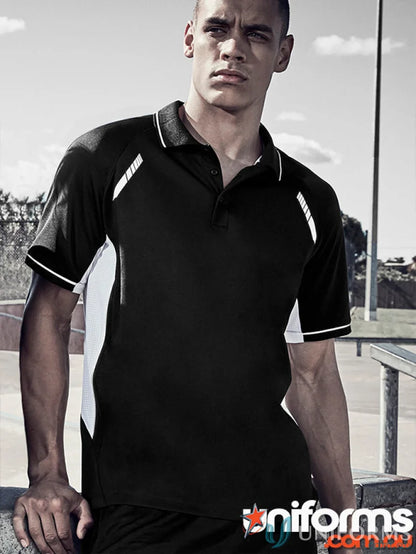 Black and white men’s Renegade Polo from Biz Collection with UPF rating