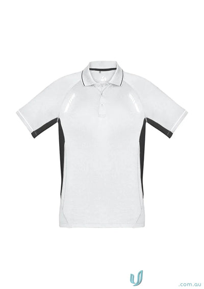 Men’s Renegade Polo in black and white from Biz Collection, UPF rated, short-sleeved