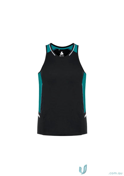 Black and teal athletic tank top Renegade Singlet SG702M Biz Cool micro fabric