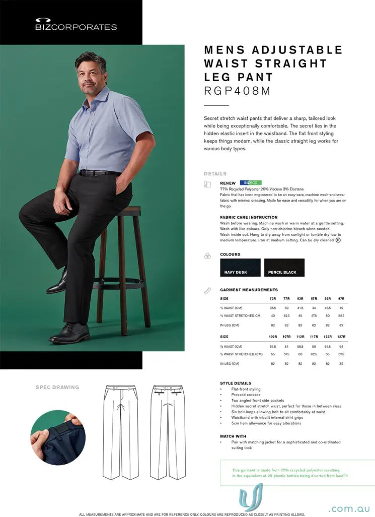 Men’s Renew Adjustable Waist Straight Leg Pant showcasing comfortable waist straight leg style