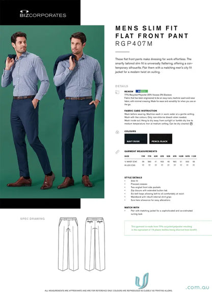 Renew Slim Fit Flat Front Pants made with recycled polyester for stylish corporate settings
