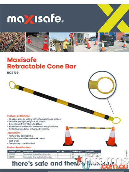 Retractable ABS Cone Bar in orange and black for work uniforms and safety gear